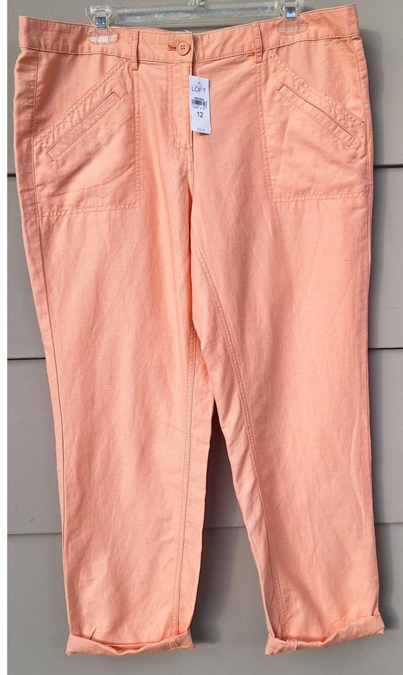 LOFT Linen Cotton Capri Ankle Casual Summer Pants Peach Orange Salmon Size 12